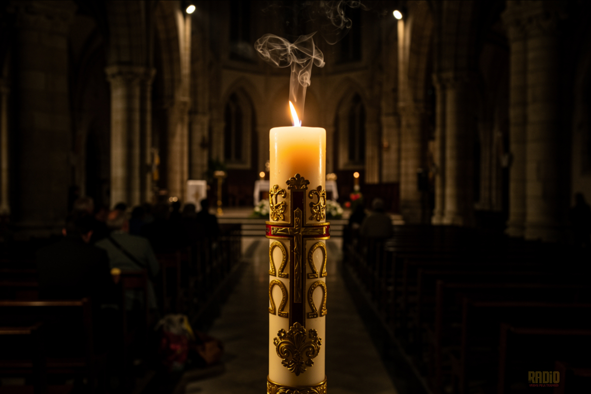 Círio pascal aceso na celebração da Vigília Pascal
